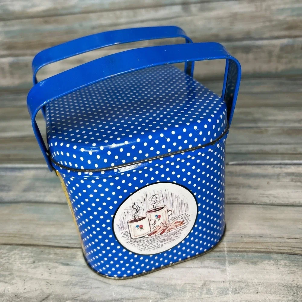 Vintage Tin Box Co. Christmas Container Tin with Handles Skate Winter Box Sewing
